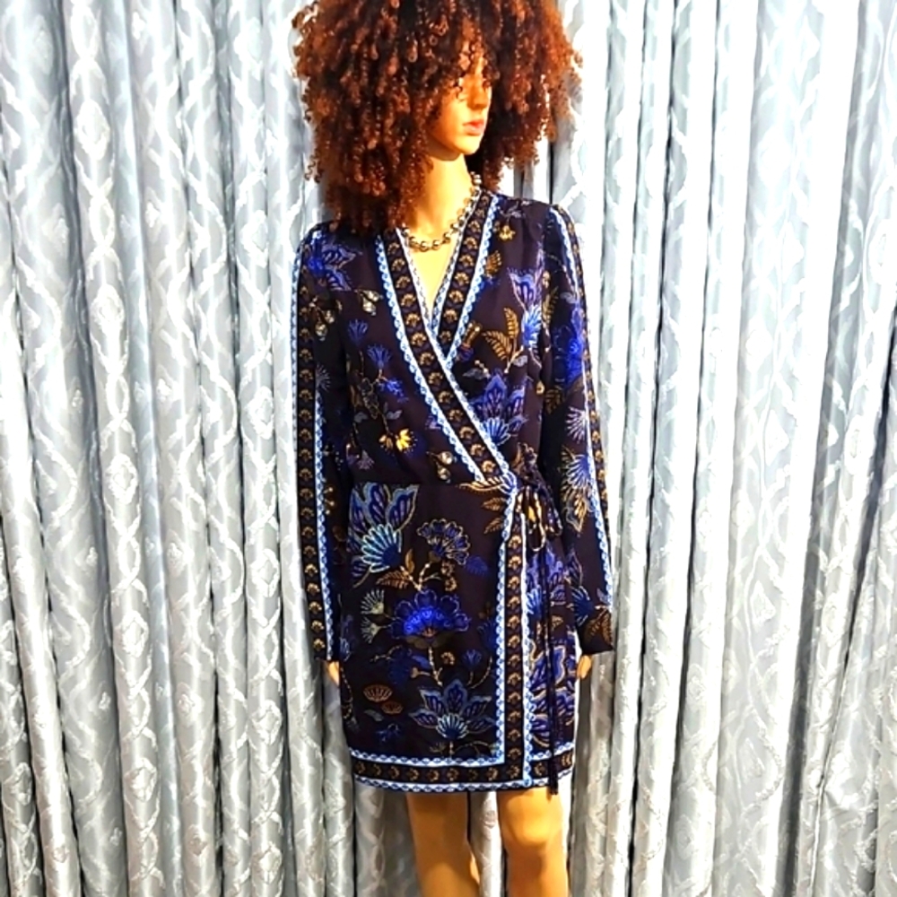 Farm Rio brown garden lenzing™ ecovero™ viscose wrap mini dress